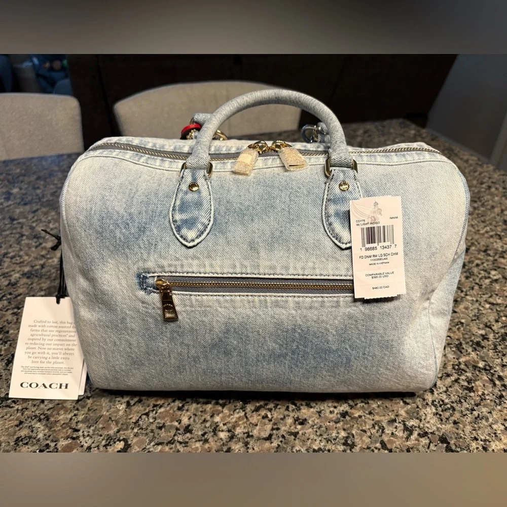 COACH ROWAN LARGE SATCHEL DENIM BAG WITH CHARMS (FREE DENIM WALLET INCLUDED) - Picture 5 of 14